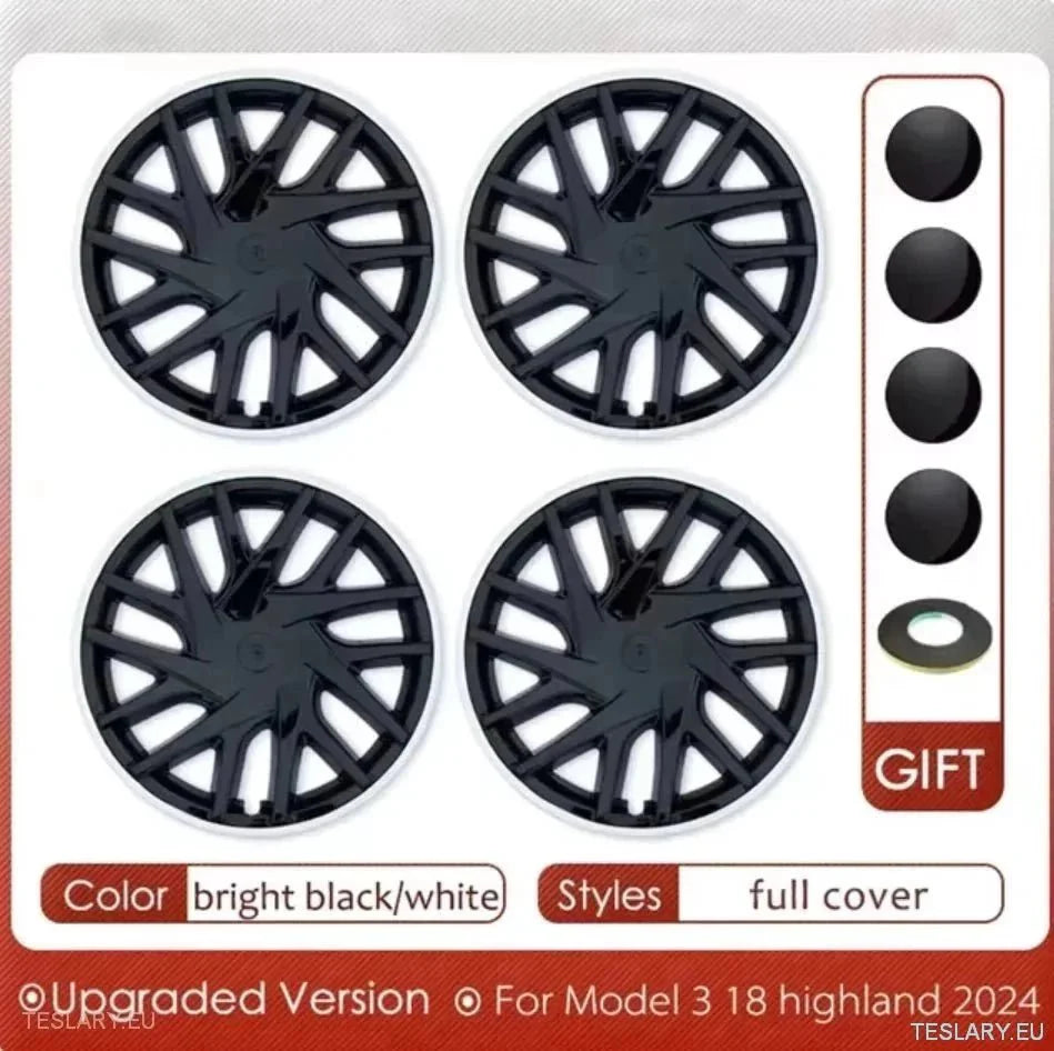 18" Tesla 3 Highland Full Rim Bright White / Black Wheel Cover - TESLARY Tesla Shop Accessories Europe Nederlands Ireland Deutschland Espana Alicante France Italia