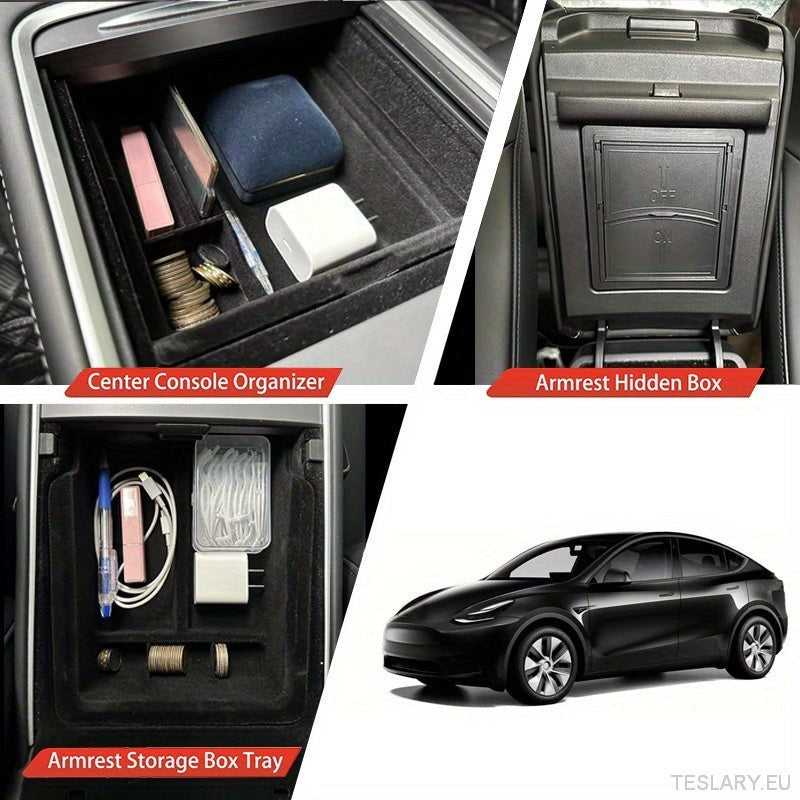 3PCS Center Console Organizer Tray Fit For Tesla Model 3 / Y Armrest Hidden Cubby Drawer Storage Box Interior Accessories