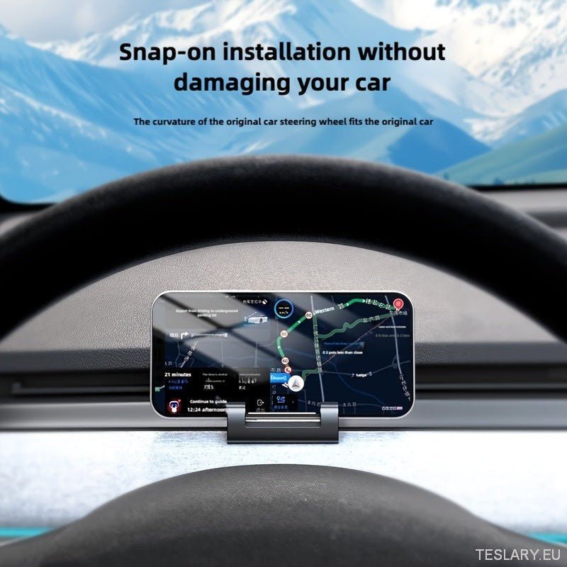 Adjustable Silicone Phone Holder for Tesla Model 3 / Y - Snap - On Dashboard & Air Vent Mount, Waterproof, Fits Original Wheel Design - TESLARY Tesla Shop Accessories Europe Nederlands Ireland Deutschland Espana Alicante France Italia