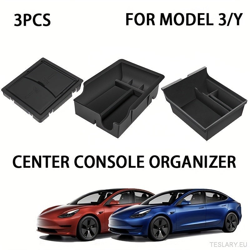 3PCS Center Console Organizer Tray Fit For Tesla Model 3 / Y Armrest Hidden Cubby Drawer Storage Box Interior Accessories