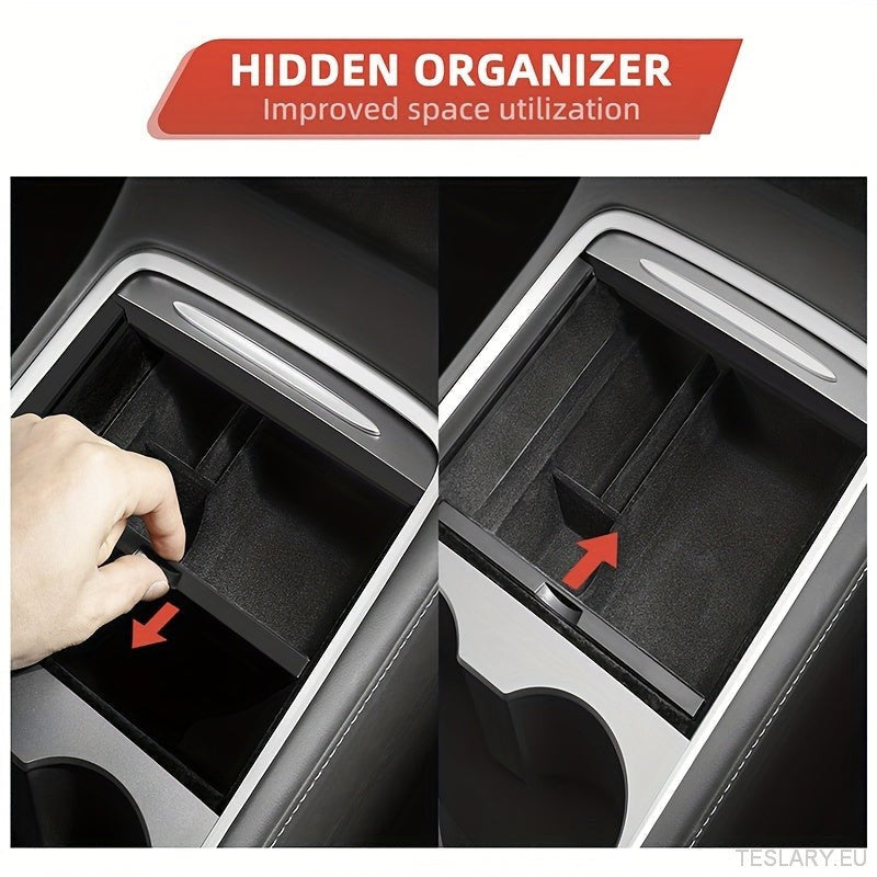 3PCS Center Console Organizer Tray Fit For Tesla Model 3 / Y Armrest Hidden Cubby Drawer Storage Box Interior Accessories