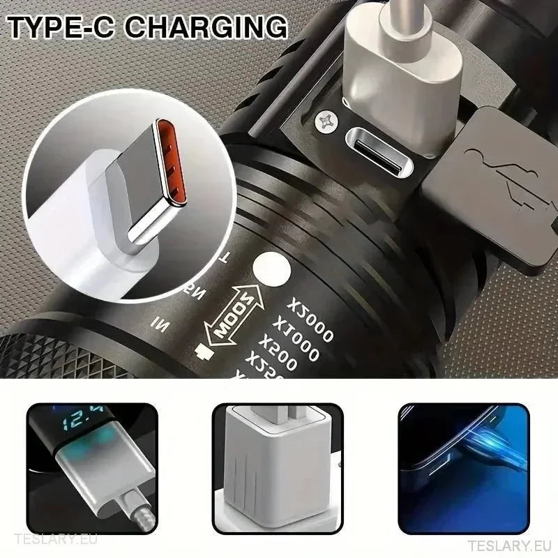 LED Zoom Flashlight and Mobile Powerbank - TESLARY Tesla Shop Accessories Europe Nederlands Ireland Deutschland Espana Alicante France Italia