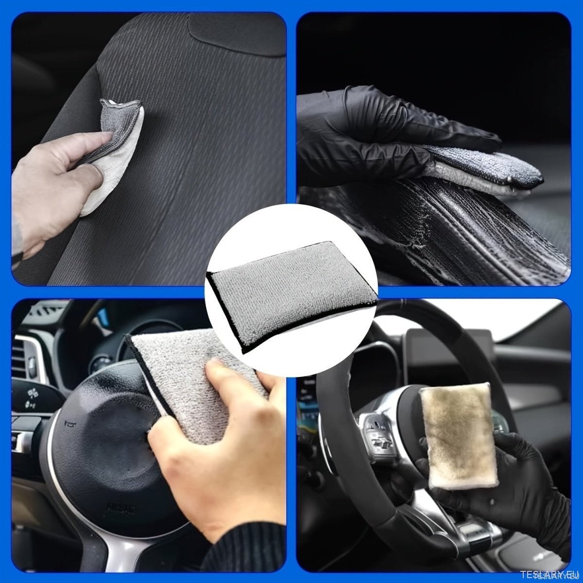 Luxury car upholstery cleaning sponge set, seat and exterior care washing block, cloth set - TESLARY Tesla Shop Accessories Europe Nederlands Ireland Deutschland Espana Alicante France Italia