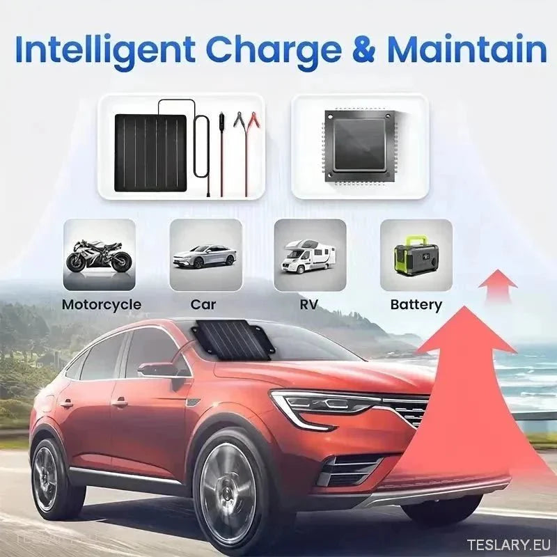 Solar Trickle Charger for Tesla EV 12 Volt Battery - TESLARY Tesla Shop Accessories Europe Nederlands Ireland Deutschland Espana Alicante France Italia