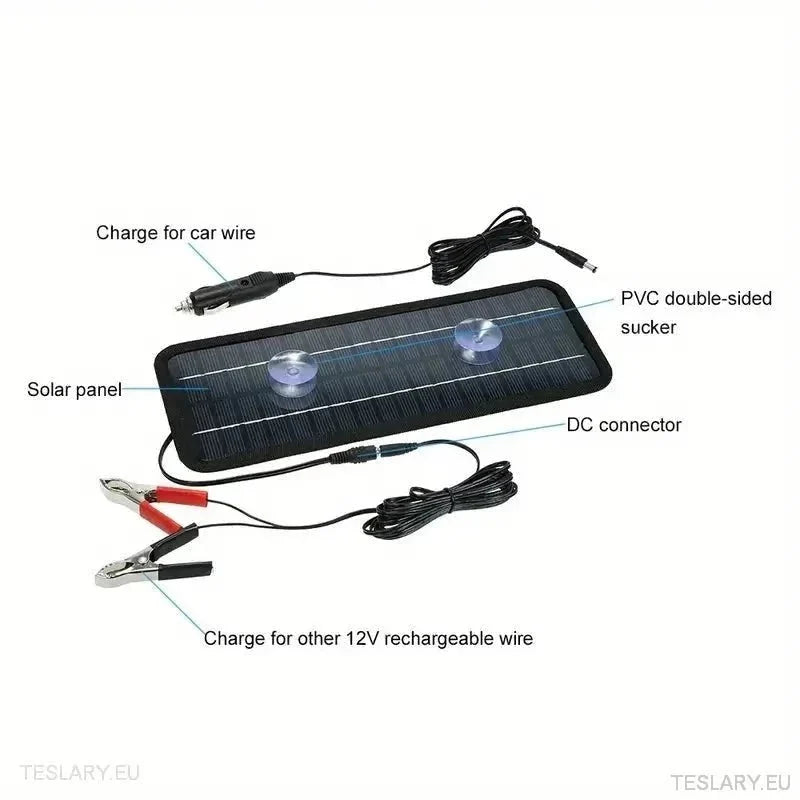 Solar Trickle Charger for Tesla EV 12 Volt Battery - TESLARY Tesla Shop Accessories Europe Nederlands Ireland Deutschland Espana Alicante France Italia