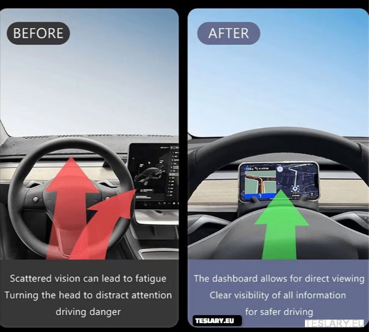 Steering Wheel Front Storage + Phone Holder for Tesla Model 3 / Y - TESLARY Tesla Shop Accessories Europe Nederlands Ireland Deutschland Espana Alicante France Italia