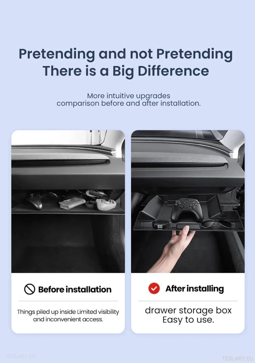Tesla 3 Highland Central Glovebox Storage Organiser ( LEFT HAND DRIVE ONLY ) - TESLARY Tesla Shop Accessories Europe Nederlands Ireland Deutschland Espana Alicante France Italia