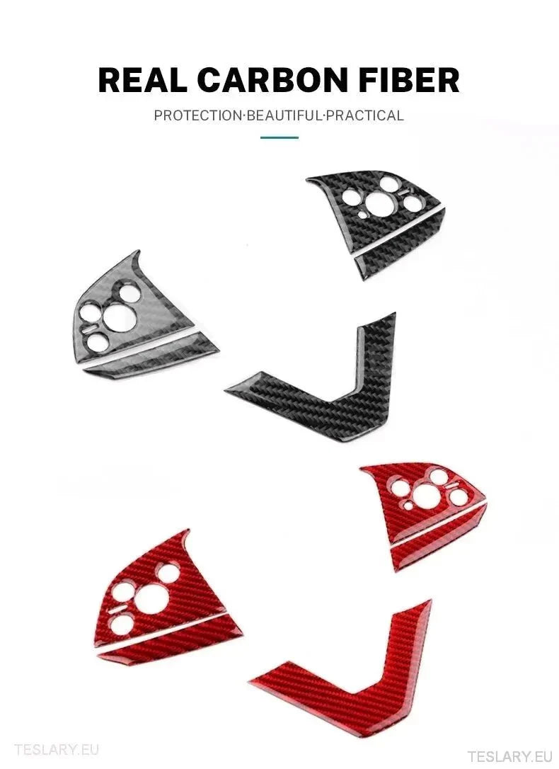 Tesla 3 Highland Real Carbon Fiber Steering Wheel trim in Black or Red - TESLARY Tesla Shop Accessories Europe Nederlands Ireland Deutschland Espana Alicante France Italia