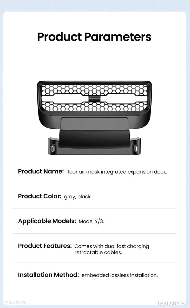 Tesla 3/Y Rear Air Vent USB with Retractable Cables - TESLARY Tesla Shop Accessories Europe Nederlands Ireland Deutschland Espana Alicante France Italia