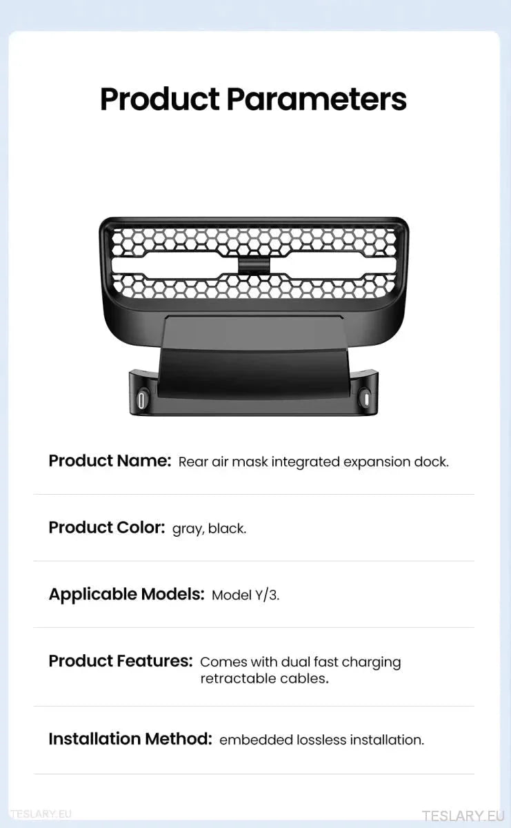 Tesla 3/Y Rear Air Vent USB with Retractable Cables - TESLARY Tesla Shop Accessories Europe Nederlands Ireland Deutschland Espana Alicante France Italia