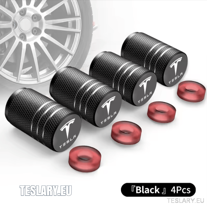 Tesla Aluminium Tyre Valve Air Caps with Logo in Black , Silver , Red or Blue - TESLARY Tesla Shop Accessories Europe Nederlands Ireland Deutschland Espana Alicante France Italia