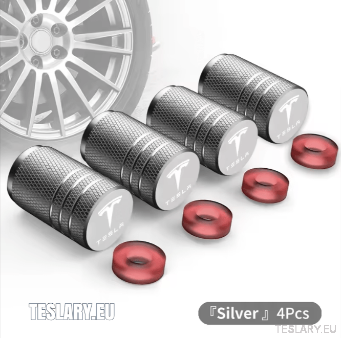 Tesla Aluminium Tyre Valve Air Caps with Logo in Black , Silver , Red or Blue - TESLARY Tesla Shop Accessories Europe Nederlands Ireland Deutschland Espana Alicante France Italia