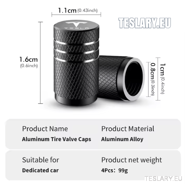 Tesla Aluminium Tyre Valve Air Caps with Logo in Black , Silver , Red or Blue - TESLARY Tesla Shop Accessories Europe Nederlands Ireland Deutschland Espana Alicante France Italia