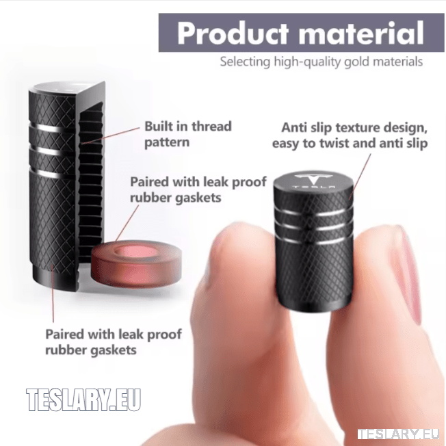 Tesla Aluminium Tyre Valve Air Caps with Logo in Black , Silver , Red or Blue - TESLARY Tesla Shop Accessories Europe Nederlands Ireland Deutschland Espana Alicante France Italia