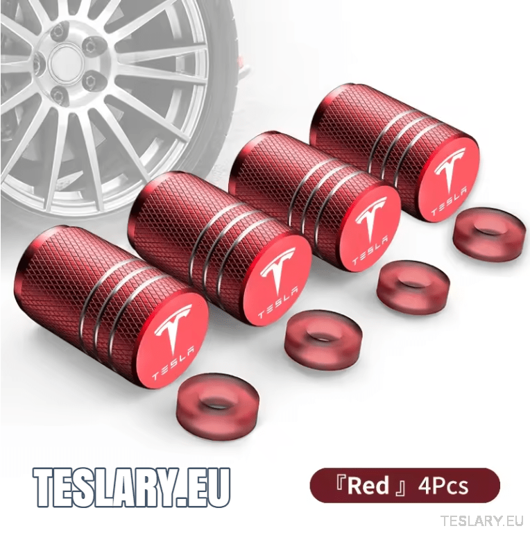 Tesla Aluminium Tyre Valve Air Caps with Logo in Black , Silver , Red or Blue - TESLARY Tesla Shop Accessories Europe Nederlands Ireland Deutschland Espana Alicante France Italia