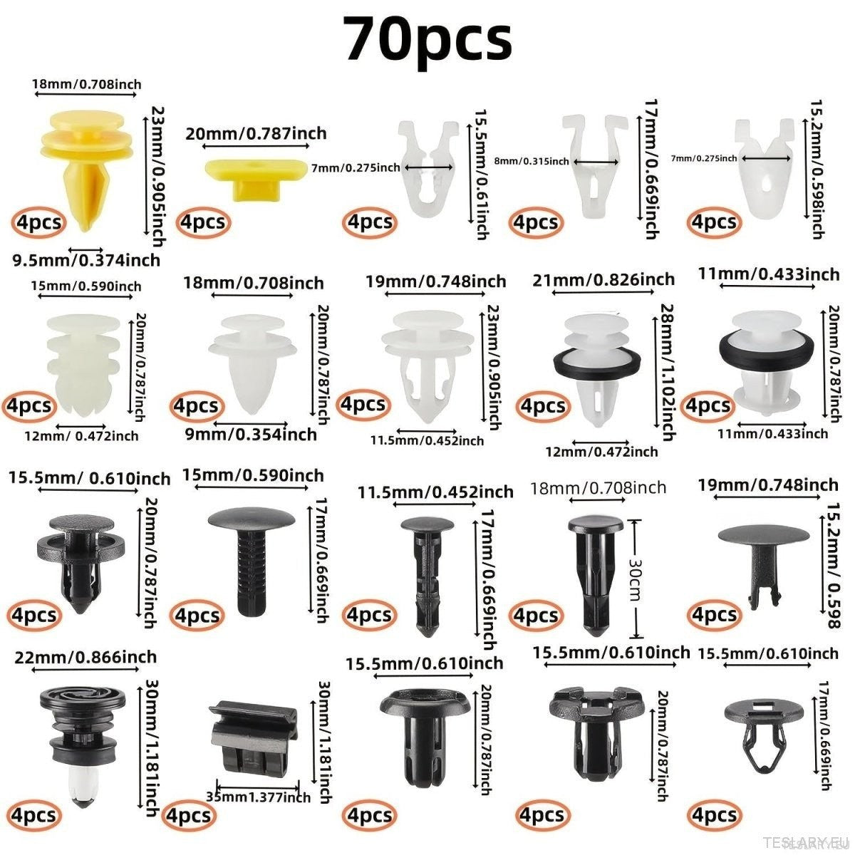 Tesla Body Internal and External Fixer Fastener Clip Pack 70 Pieces - TESLARY Tesla Shop Accessories Europe Nederlands Ireland Deutschland Espana Alicante France Italia