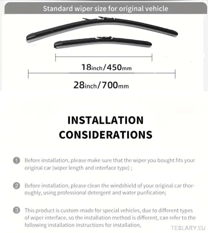 TESLA MODEL X WIPER BLADE KIT ( BOTH WIPERS ) 18 / 28 2016 - 2020 LHD - TESLARY Tesla Shop Accessories Europe Nederlands Ireland Deutschland Espana Alicante France Italia