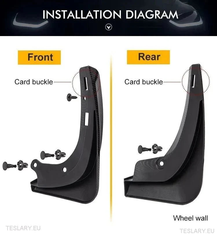 Tesla Model Y Mud Flaps / Splash Guards TPU / Black Carbon or White - TESLARY Tesla Shop Accessories Europe Nederlands Ireland Deutschland Espana Alicante France Italia