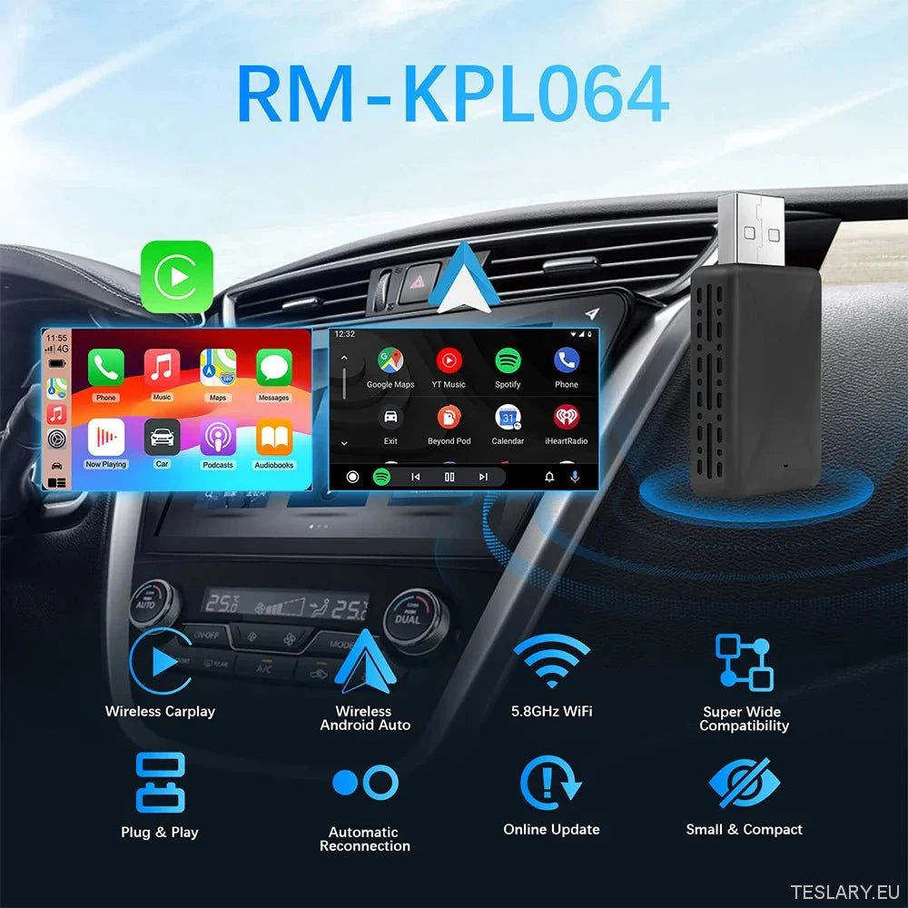 Universal Wireless CarPlay & Android Auto Adapter - TESLARY Tesla Shop Accessories Europe Nederlands Ireland Deutschland Espana Alicante France Italia