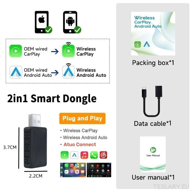 Universal Wireless CarPlay & Android Auto Adapter - TESLARY Tesla Shop Accessories Europe Nederlands Ireland Deutschland Espana Alicante France Italia