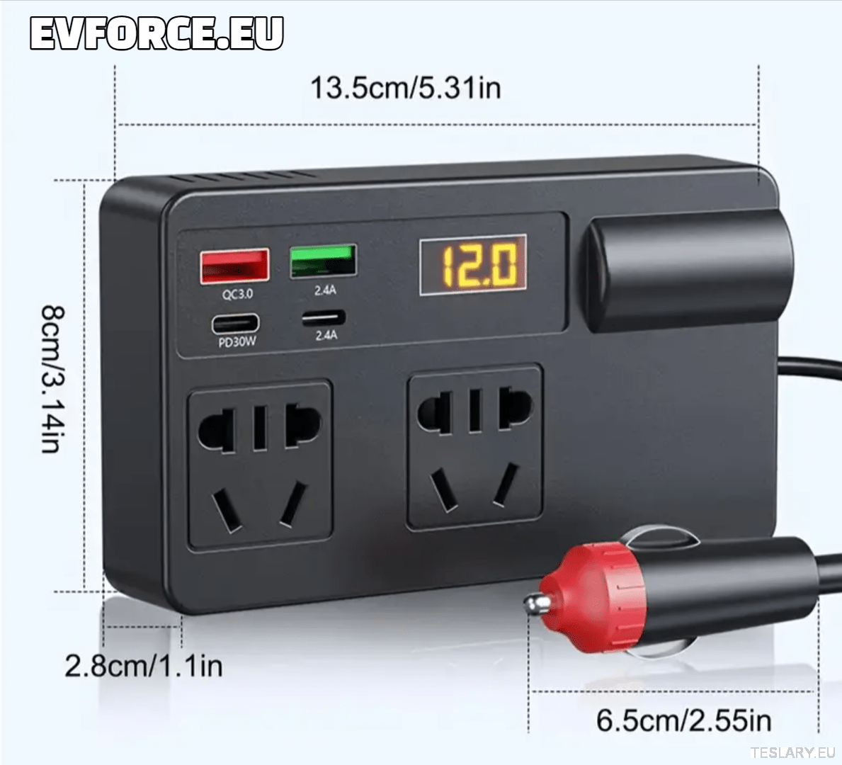 200 Watt 12 - 24V 220V Inverter Compatible with Tesla Cars ( EUROPEAN ONLY ) - TESLARY Tesla Shop Accessories Europe Nederlands Ireland Deutschland Espana Alicante France Italia