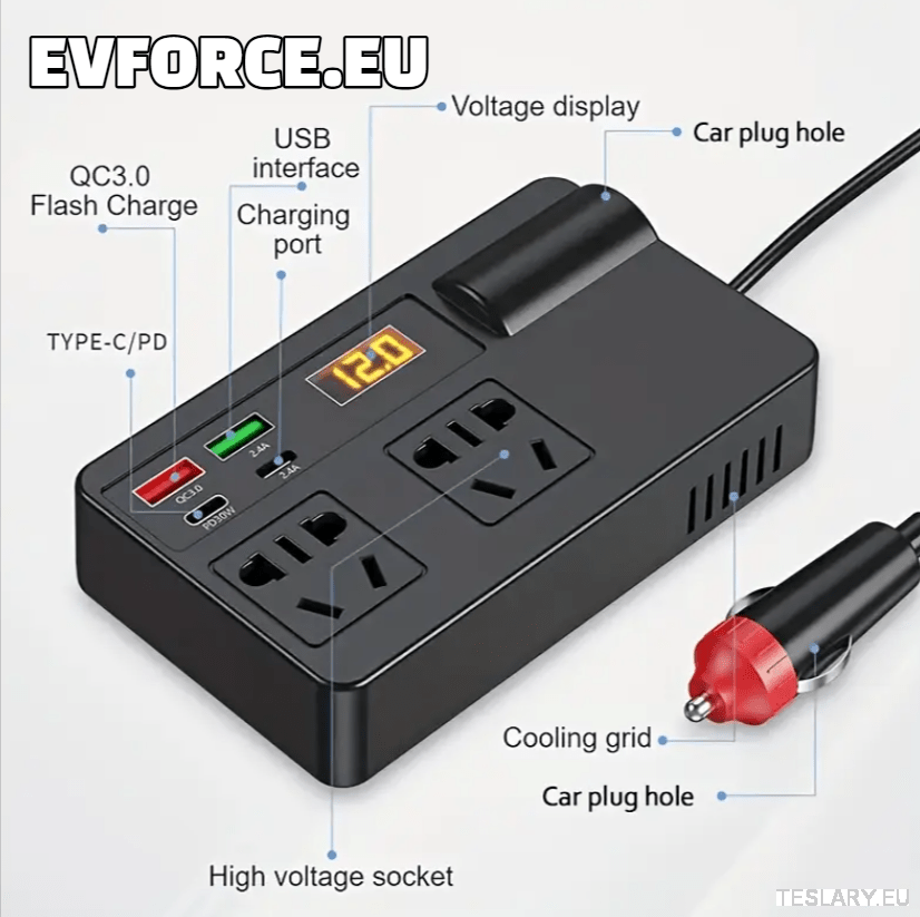 200 Watt 12 - 24V 220V Inverter Compatible with Tesla Cars ( EUROPEAN ONLY ) - TESLARY Tesla Shop Accessories Europe Nederlands Ireland Deutschland Espana Alicante France Italia