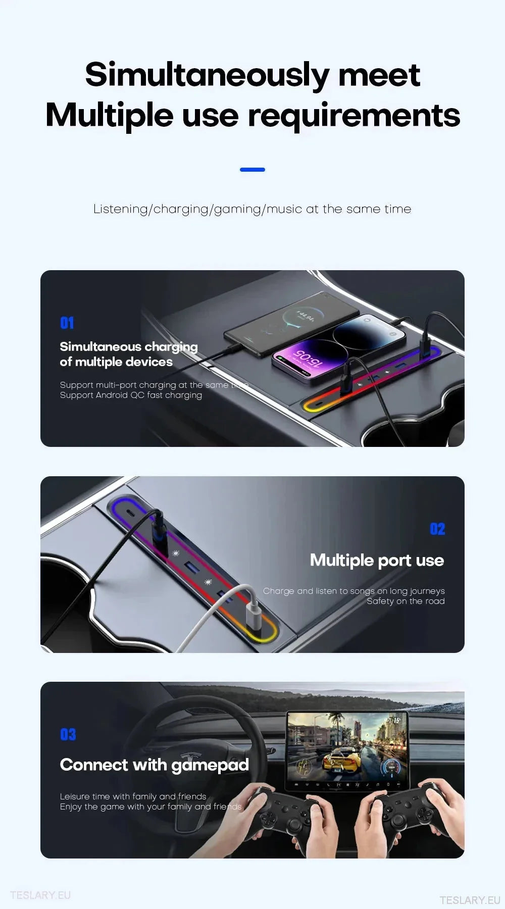 5 in 1 RGB USB Expansion Hub for Tesla 3/Y