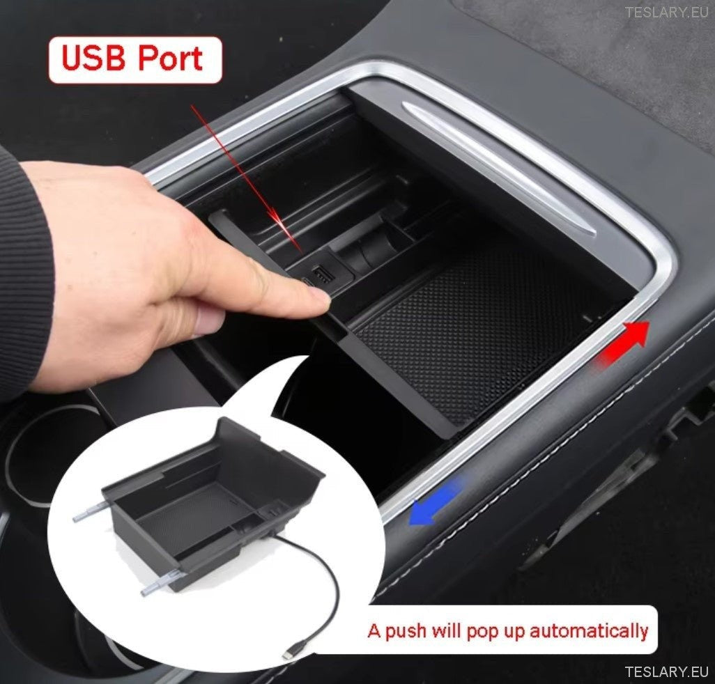 Tesla Model 3 / Y Centre Console Front Organiser Including USB with Spring Return
