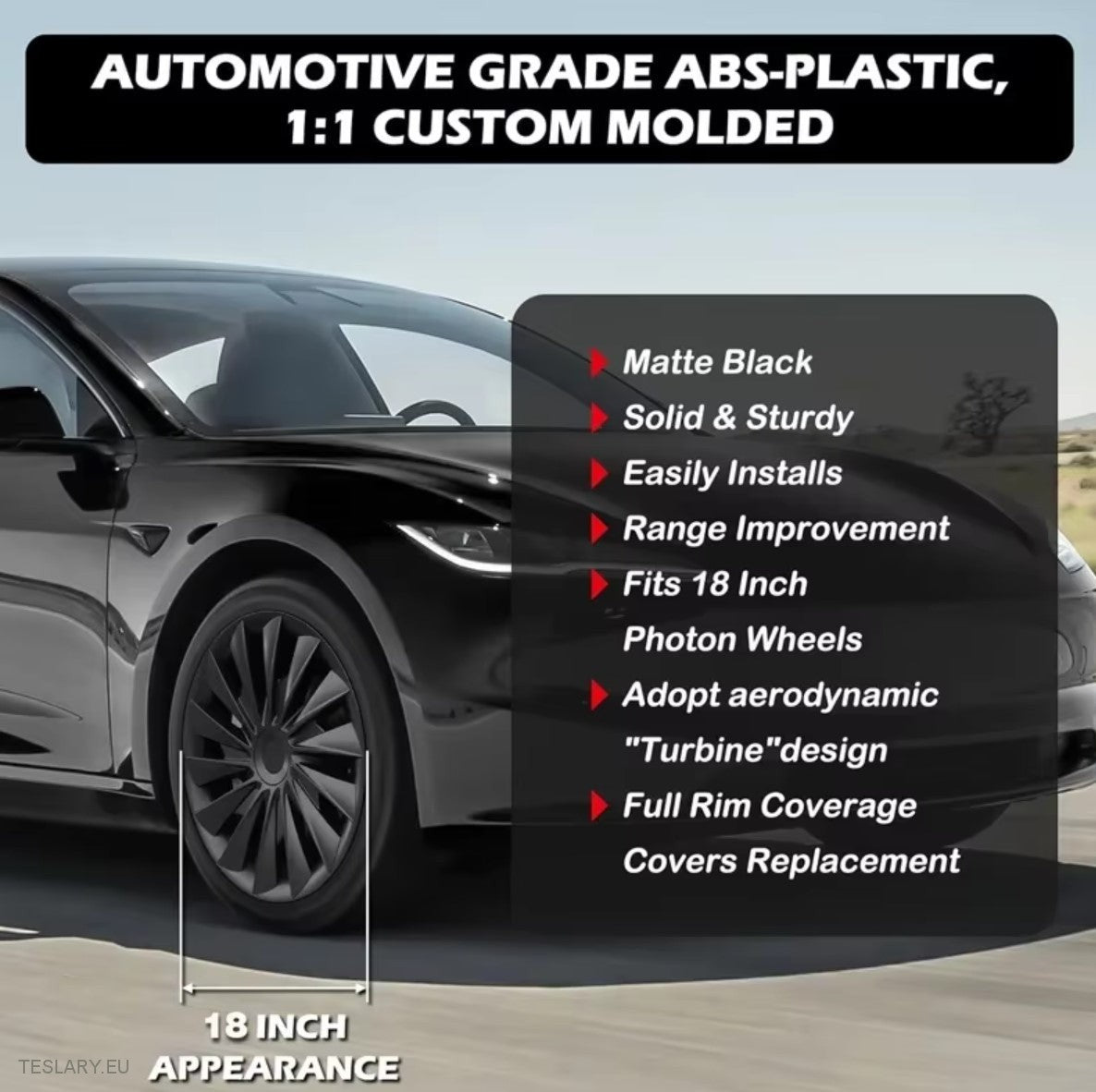 18" Tesla Model 3 Highland Performance Induction Style Wheel Covers - Matte Black
