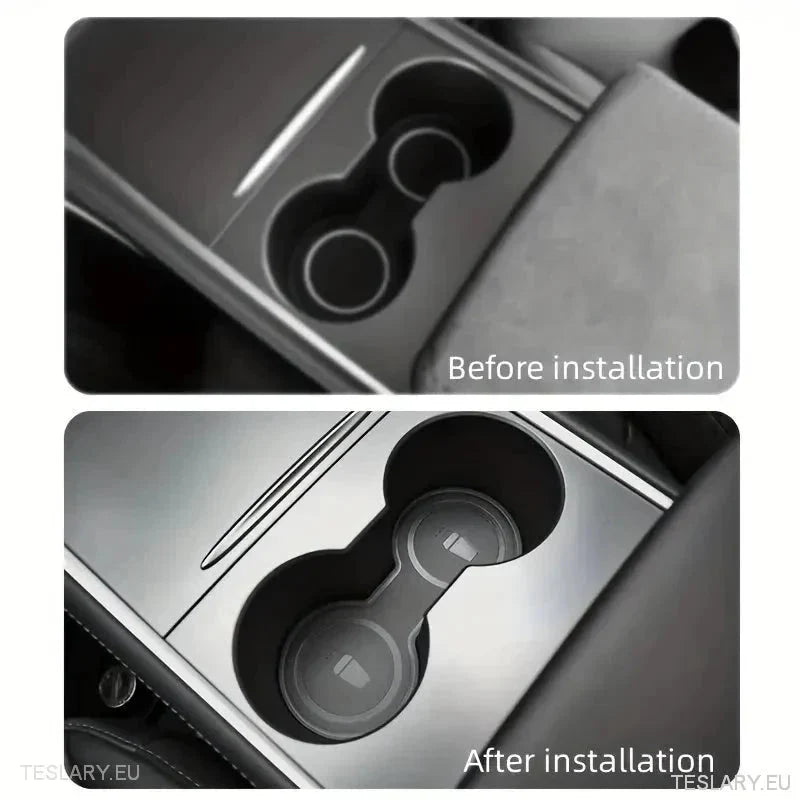 Tesla 3/Y Black Leather Centre Console Cup Inserts - TESLARY Tesla Shop Accessories Europe Nederlands Ireland Deutschland Espana Alicante France Italia