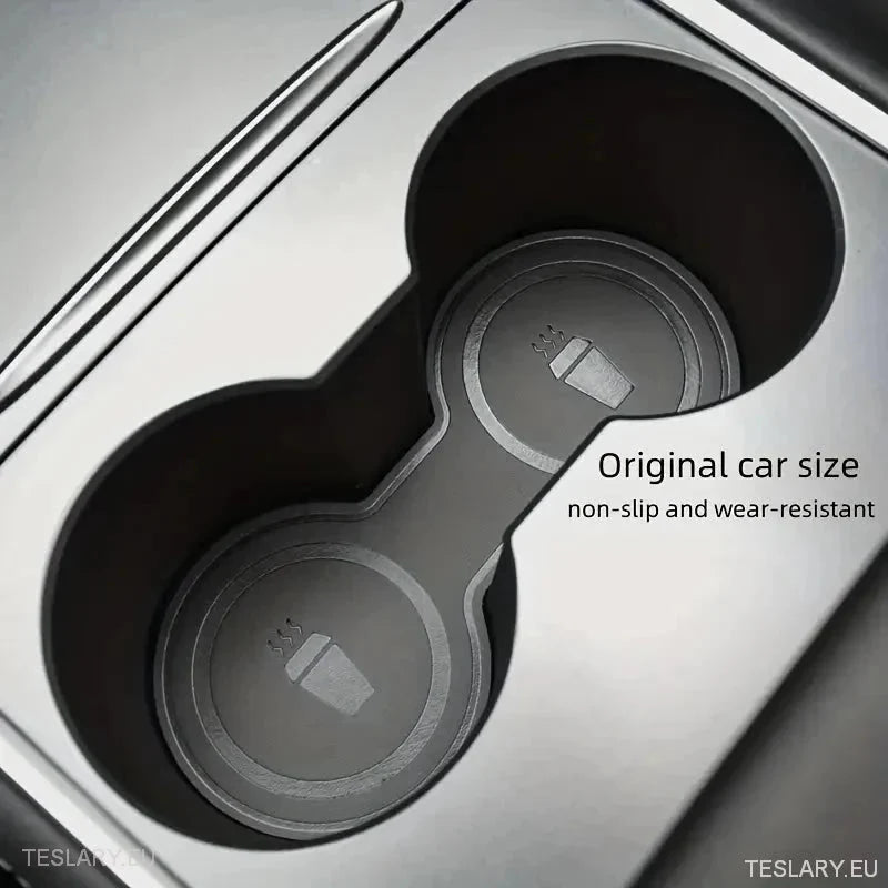 Tesla 3/Y Black Leather Centre Console Cup Inserts - TESLARY Tesla Shop Accessories Europe Nederlands Ireland Deutschland Espana Alicante France Italia