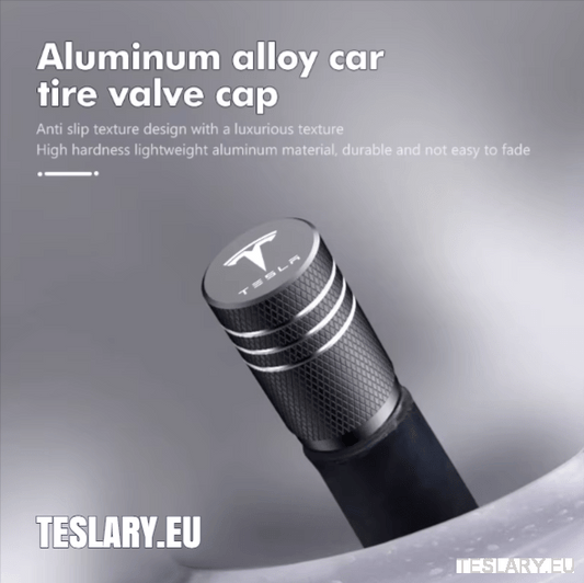 Tesla Aluminium Tyre Valve Air Caps with Logo in Black , Silver , Red or Blue - TESLARY Tesla Shop Accessories Europe Nederlands Ireland Deutschland Espana Alicante France Italia
