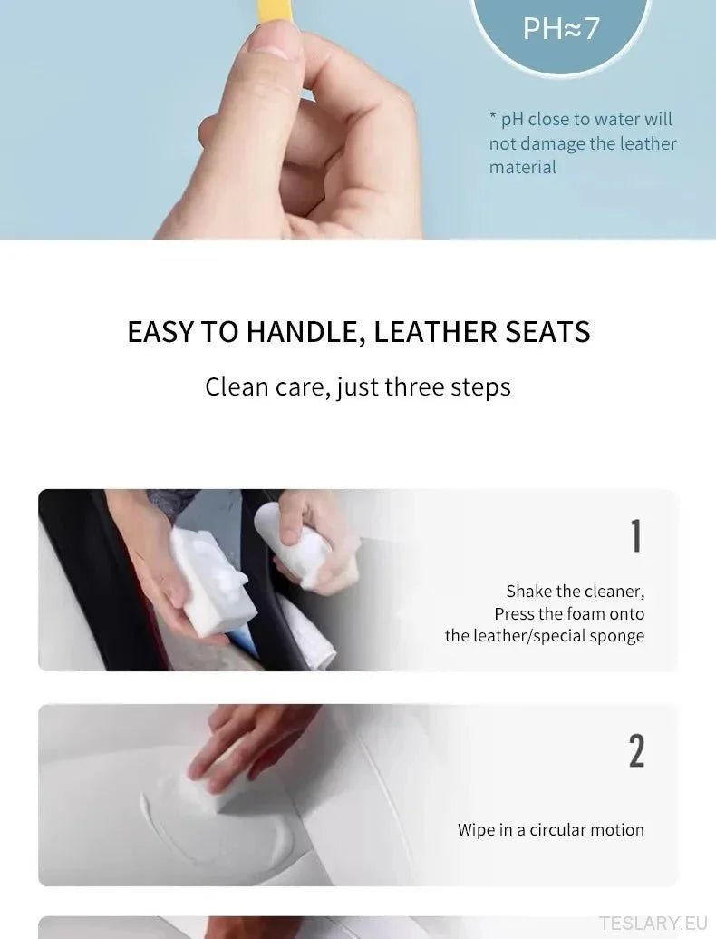 Tesla Interior PU Leather Cleaning & Care Foam - 150ml - TESLARY Tesla Shop Accessories Europe Nederlands Ireland Deutschland Espana Alicante France Italia