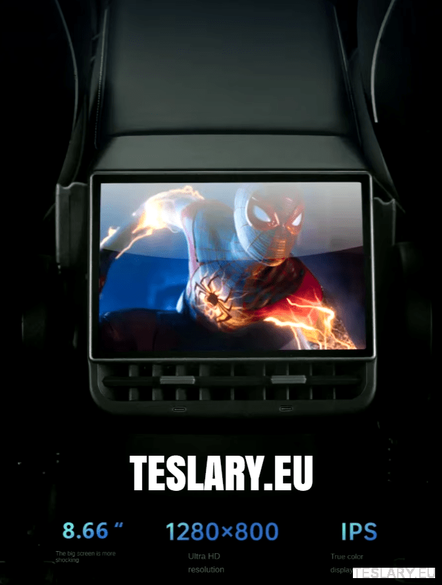 Tesla Model 3 / Y Rear 8.66" Screen with Android Auto & Apple Car Play - TESLARY Tesla Shop Accessories Europe Nederlands Ireland Deutschland Espana Alicante France Italia