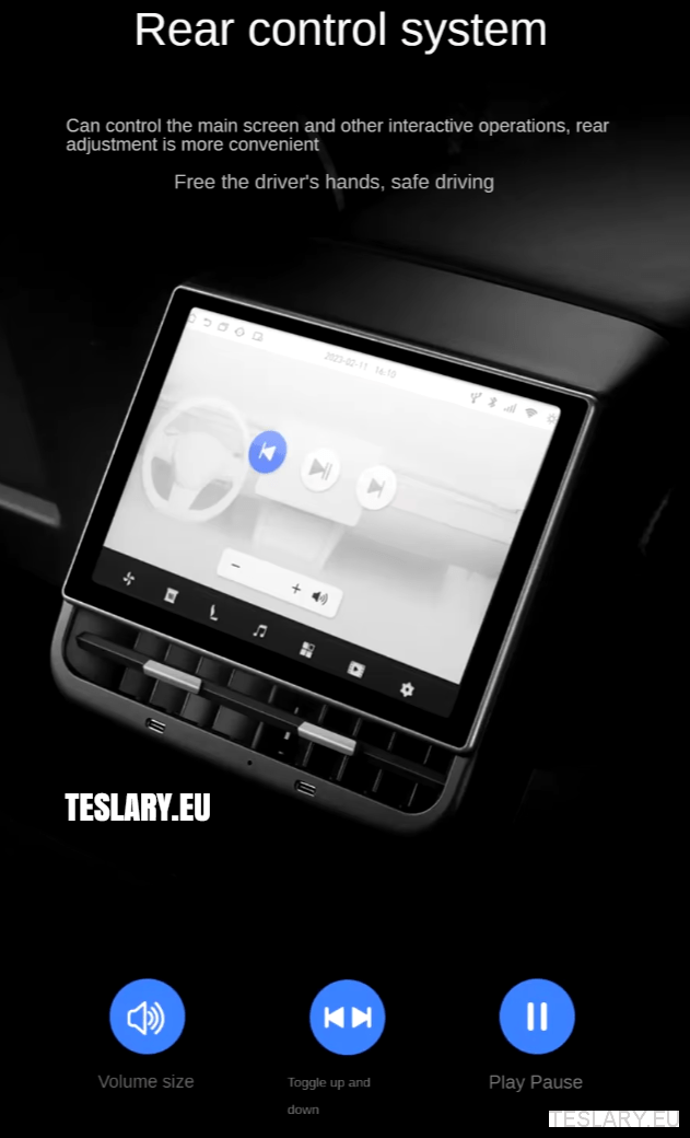 Tesla Model 3 / Y Rear 8.66" Screen with Android Auto & Apple Car Play - TESLARY Tesla Shop Accessories Europe Nederlands Ireland Deutschland Espana Alicante France Italia