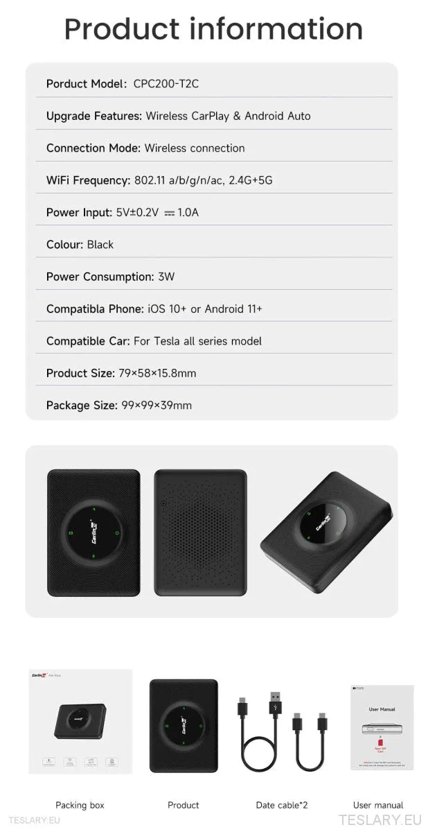 Tesla Wireless Adapter for Carplay for Android & Apple Devices - TESLARY Tesla Shop Accessories Europe Nederlands Ireland Deutschland Espana Alicante France Italia